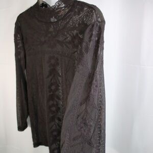 Vintage Sundance Small Sheer Long Sleeved Top with Embroidery Dark‎ Brown